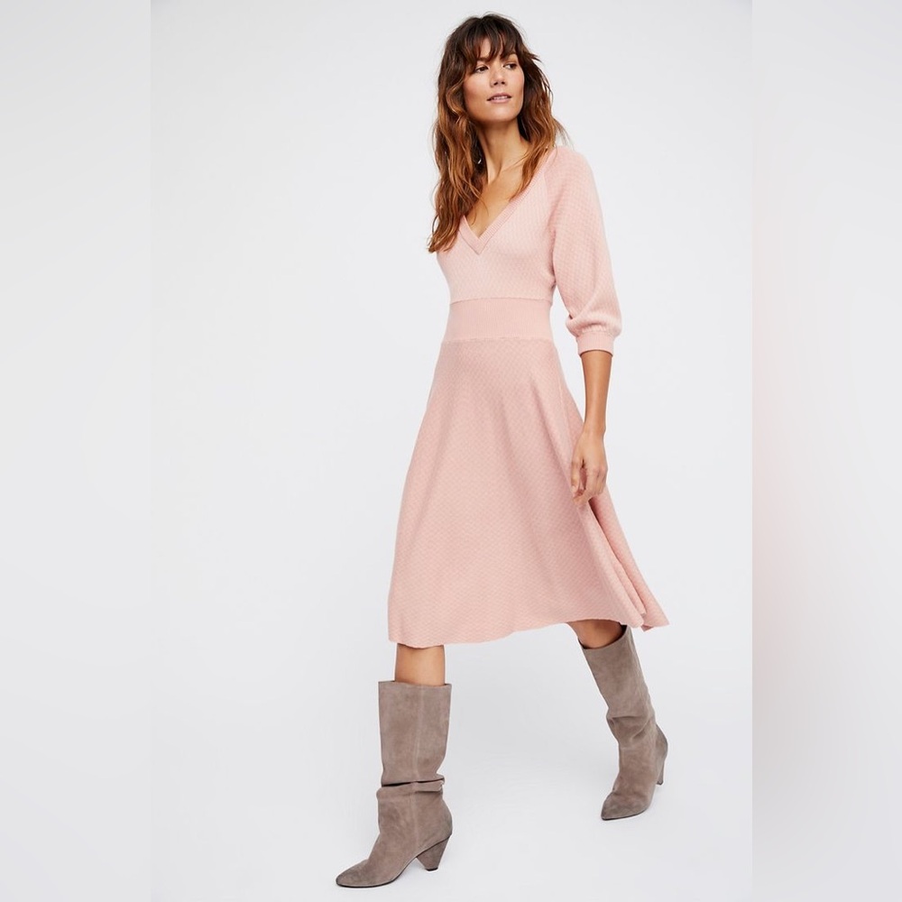 NWT Free People Begin Again Midi Sweater Dress in Peach/Pink/Mink Combo - Small